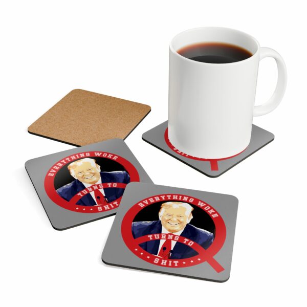Trump Everything Woke Turns to Shit Corkwood Coaster Set - Image 4