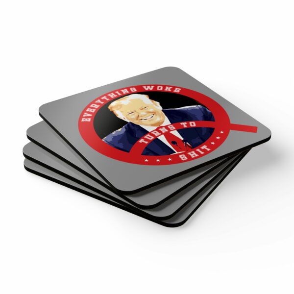 Trump Everything Woke Turns to Shit Corkwood Coaster Set - Image 3